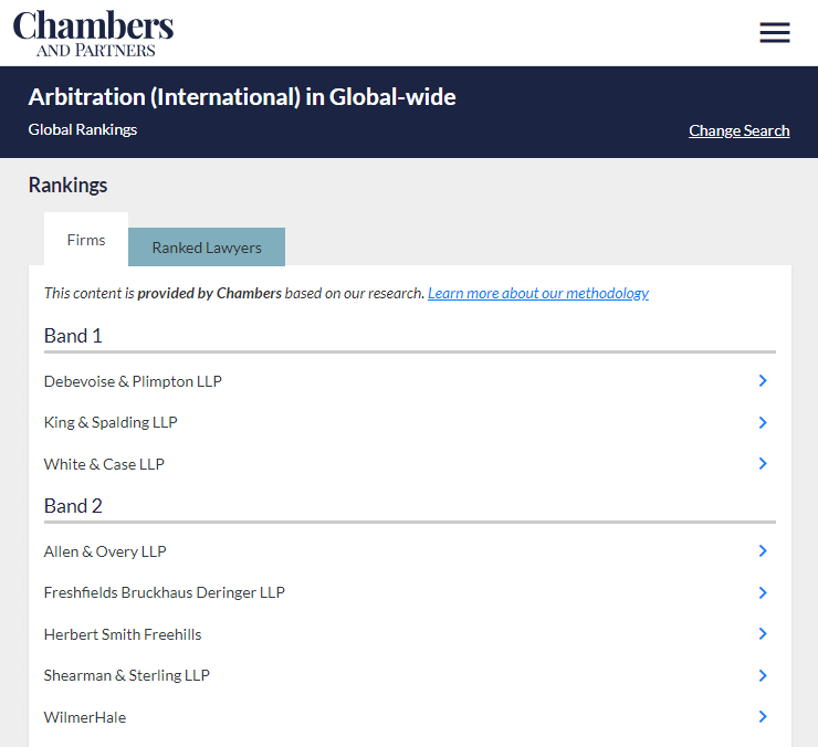 Chambers Best International Arbitration Firms
