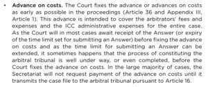 Timing advance on costs ICC arbitration