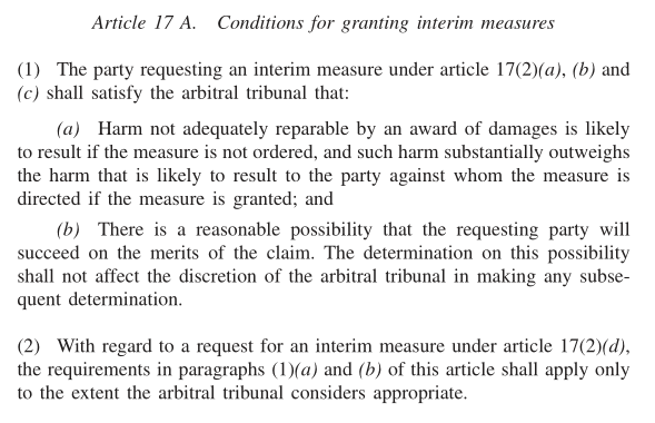 Conditions for the Granting of Interim Measures (1)