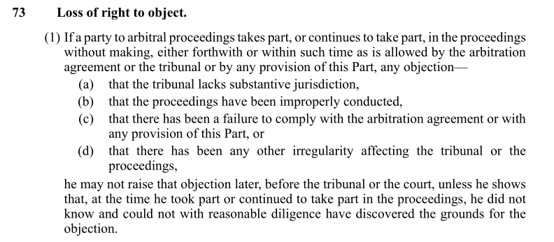 Loss of right to object arbitration