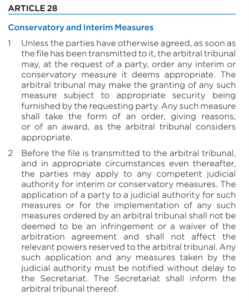 Conservative and interim measures in arbitration